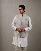IHSAR Powder Blue Nehru Jacket in Powder Blue – jacket with gold sequin embroidery