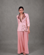 IHSAR Pink Wide-Leg Palazzo Pants in Baby Pink – pants with gold sequin embroidery