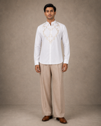 White Gold Embroidered Yoke Shirt