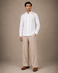 White Sequin Embroidered Mandarin Collar Shirt