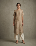 IHSAR Taupe-Brown Sequins Long Kurta in Taupe Brown – kurta with gold sequin embroidery