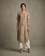 IHSAR Taupe-Brown Sequins Long Kurta in Taupe Brown – kurta with gold sequin embroidery