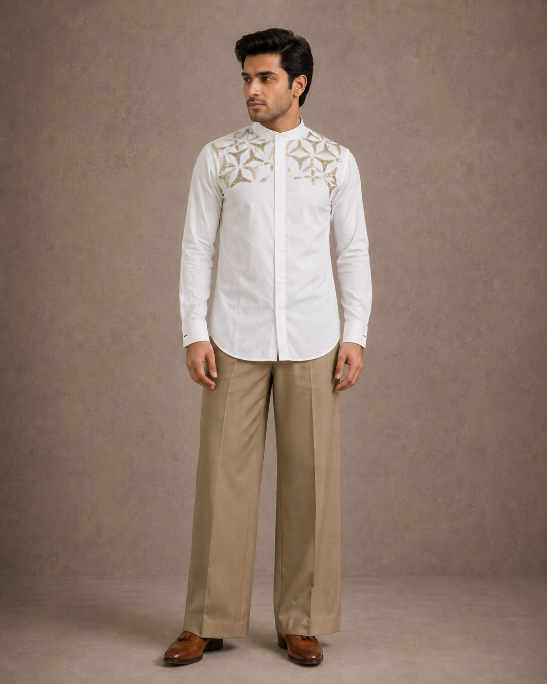 White Shirt with Sequin Star Embroidery On iTS Yoke And iTS Back