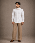 White Shirt with Embroidered Mandarin Collar