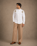 White Shirt with Golden Boota Embroidered Shoulders