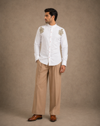 White Shirt with Golden Boota Embroidered Shoulders