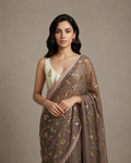 IHSAR Deep U-Neck Sequin Blouse in Off-White – blouse with gold sequin embroidery