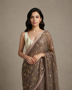 IHSAR Deep U-Neck Sequin Blouse in Off-White – blouse with gold sequin embroidery