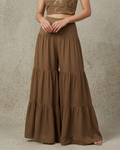 IHSAR Mehendi Brown Sharara Pants in Mehendi Brown – sharara with gold sequin embroidery
