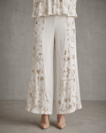 IHSAR Off-White Wide Leg Pants in Off-White – pants with gold sequin embroidery