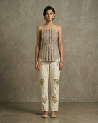 IHSAR Grey Pleated Tube Top in Grey – tube top with gold sequin embroidery