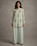 IHSAR Mint Green Sequins Georgette Top in Mint Green – top with gold sequin embroidery