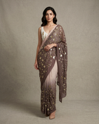 IHSAR Mauve Ombre Saree in Mauve Ombre – saree with gold sequin embroidery
