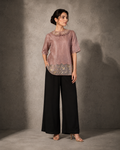 IHSAR Mauve Silk Chanderi Top in Mauve – top with gold sequin embroidery