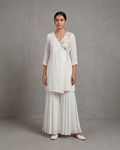 IHSAR Angrakha Sequins Wrap Kurta in Off-White – kurta with gold sequin embroidery