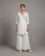 IHSAR Angrakha Sequins Wrap Kurta in Off-White – kurta with gold sequin embroidery