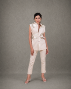 IHSAR Off-White Sleeveless Pant Suit in Off-White – pant suit with gold sequin embroidery
