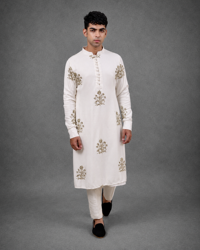 IHSAR Off-White Sequins Kurta in Off-White – kurta with gold sequin embroidery