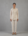 IHSAR Off-White Sheer Front Sequins Shirt in Off-White – shirt with gold sequin embroidery