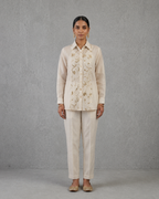 IHSAR Off-White Sheer Front Sequins Shirt in Off-White – shirt with gold sequin embroidery