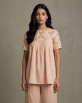 IHSAR Baby Pink Sequins Top in Baby Pink – top with gold sequin embroidery