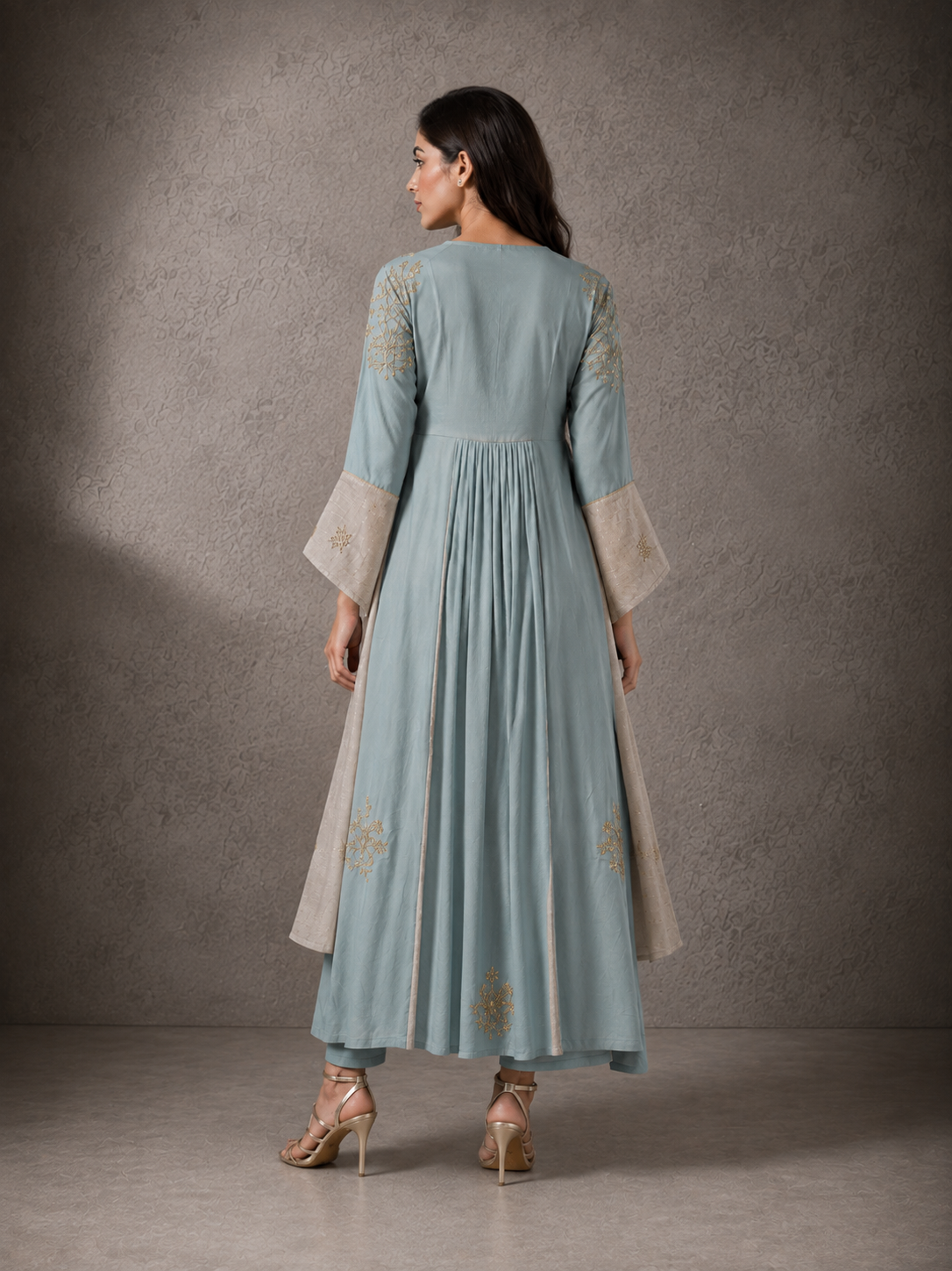 Mustard Yellow Sequin Embroidered Peplum Top with Sharara Pants Set (Copy)