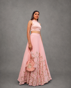 IHSAR Pink Flared Skirt in Baby Pink – skirt with gold sequin embroidery