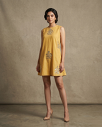 IHSAR Mustard Sequins Top Cum Dress in Mustard – top with gold sequin embroidery