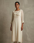 IHSAR Off-White Long Kurta in Off-White – kurta with gold sequin embroidery