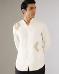IHSAR Sequins Button-Down Shirt in White – shirt with gold sequin embroidery