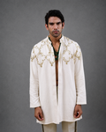 IHSAR Off-White Long Shirt (Men) in Off-White – shirt with gold sequin embroidery