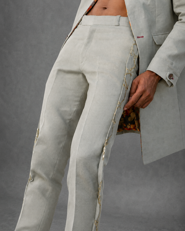 IHSAR Powder Blue Sequins Pants in Powder Blue – side view
