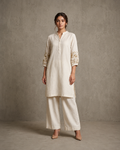 IHSAR Off-White Kurta With Sequins Sleeves in Off-White – kurta with gold sequin embroidery