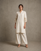 IHSAR Off-White Kurta With Sequins Sleeves in Off-White – kurta with gold sequin embroidery