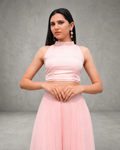 IHSAR Peach-Pink Crop Blouse in Baby Pink – blouse with gold sequin embroidery