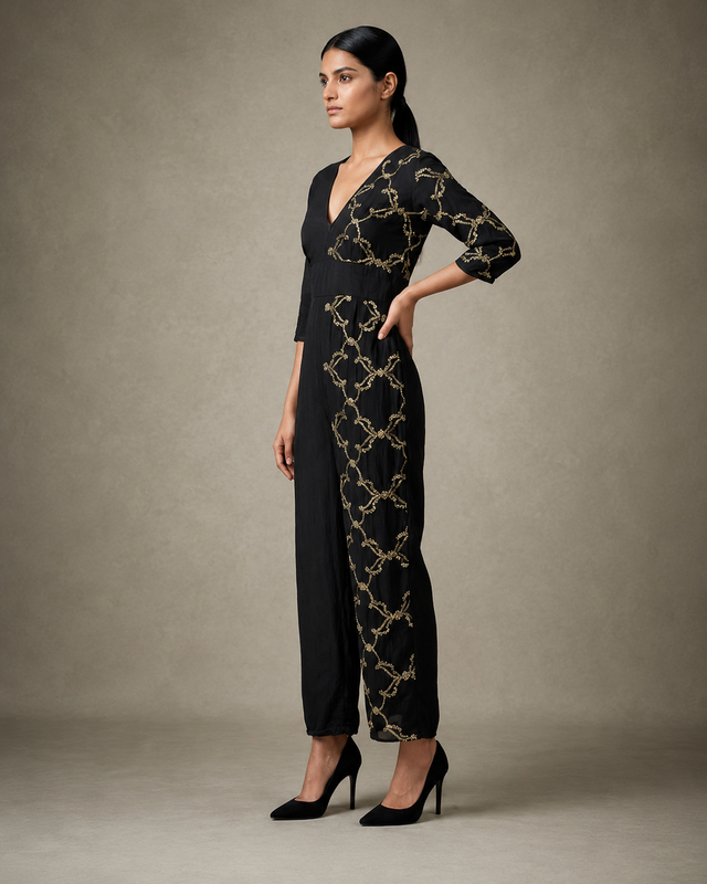 IHSAR Black Cocktail Jumpsuit in Black – side view