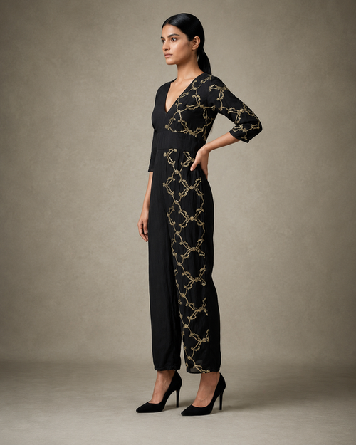 IHSAR Black Cocktail Jumpsuit in Black – side view