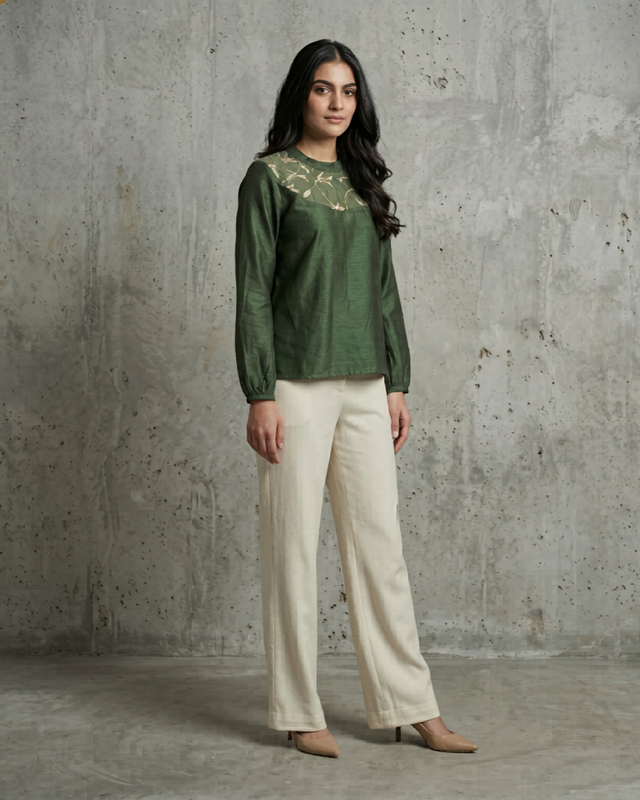 IHSAR Olive Sequins Top in Olive – side view