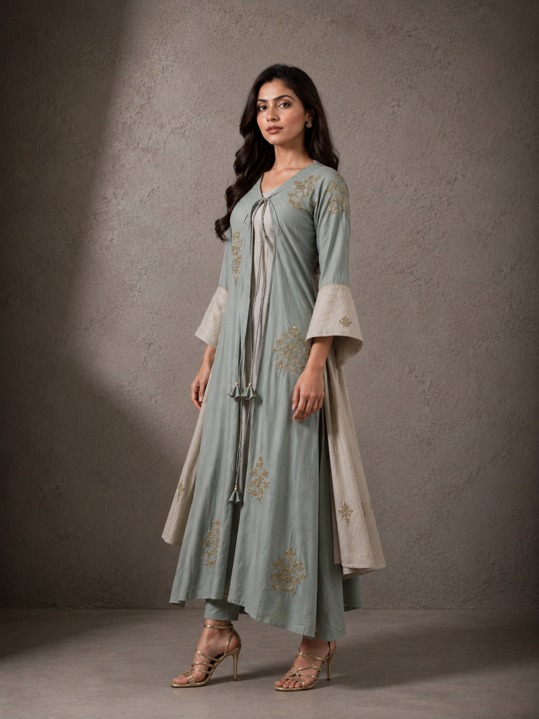 Mustard Yellow Sequin Embroidered Peplum Top with Sharara Pants Set (Copy)
