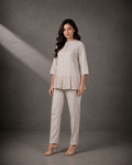 Grey Embroidered Peplum Top with Straight Pants Set