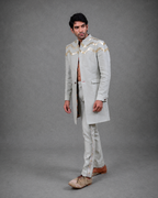 IHSAR Asymmetrical Blazer Trouser Set in Powder Blue – side view