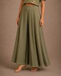 Olive Green High-Waist Flared Palazzo Pants