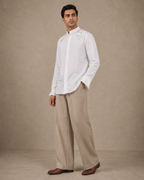 White Embroidered Mandarin Collar Shirt With Work At Back
