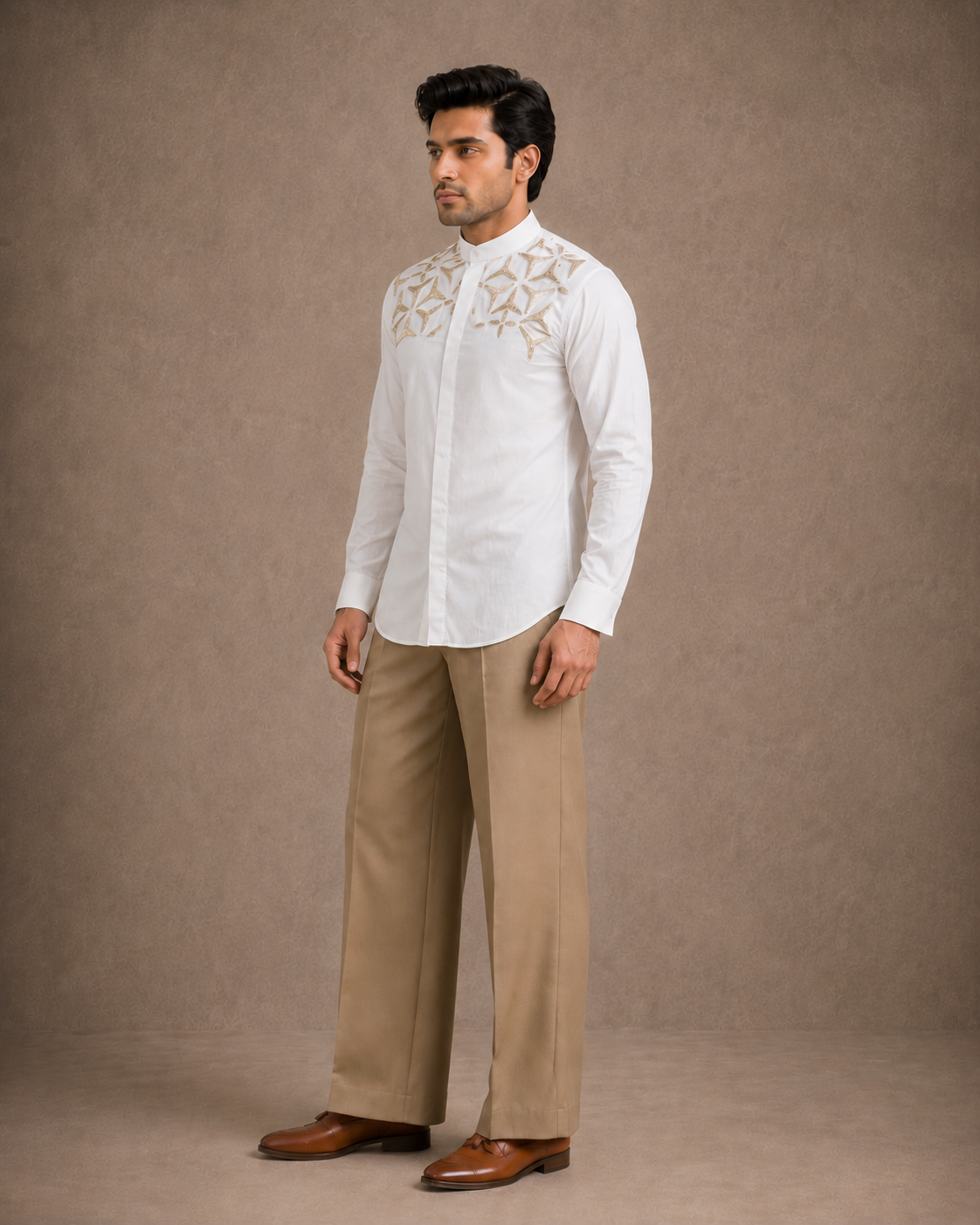 White Shirt with Sequin Star Embroidery On iTS Yoke And iTS Back