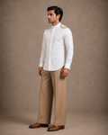 White Mandarian Collar Shirt with Embroidered Shoulder
