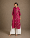 Pink Sequin Embroidered Long Kurta with White Palazzo Set