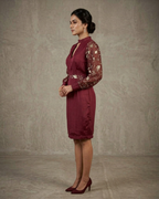 IHSAR Wine Knee Length Dress in Wine – side view