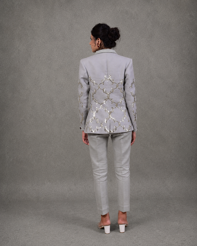 IHSAR Powder Blue Tailored Trousers in Powder Blue – side view