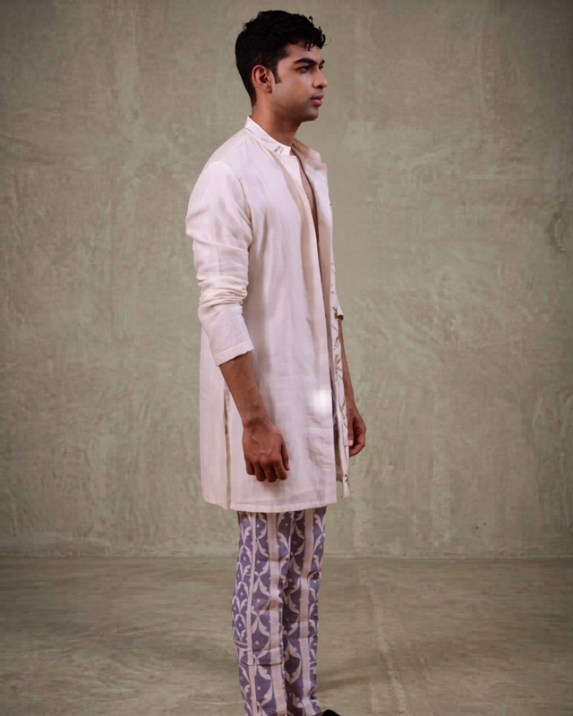 IHSAR Off White Long Shirt in Off-White – side view
