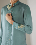 IHSAR Steel Blue Ombre Mandarin Collar Shirt in Steel Blue – side view